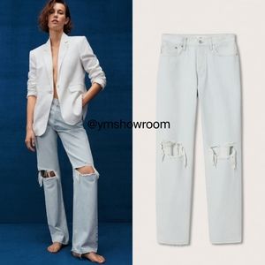 Mango Light Wash Distressed Straight-Leg Jeans